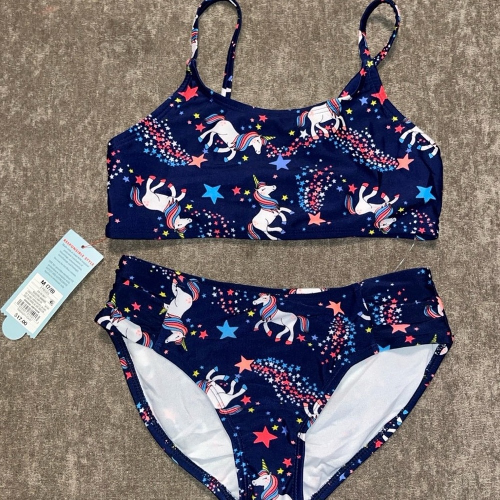Cat & Jack Kids Swim Set - Navy with Unicorns